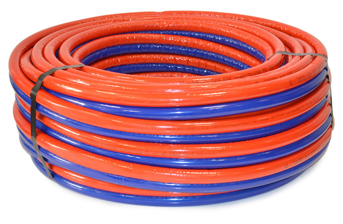 Tubipex Twinpipe tube double pré-isolé - en couronne - D 16 - L 50m - 6mm - rouge et bleu