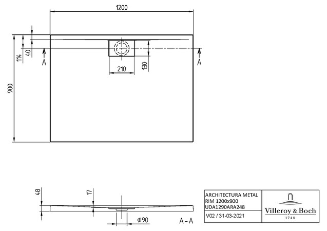 Villeroy & Boch Architectura MetalRim receveur de douche 1200 x 900 x 48 mm