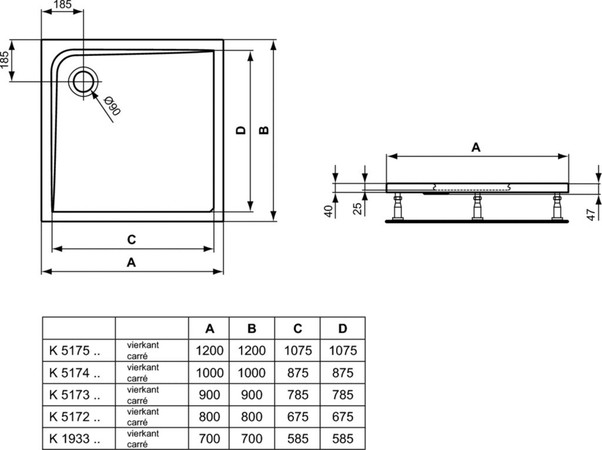Ideal Standard Ultra Flat receveur de douche carré 800 x 800 mm