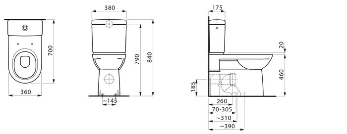 Laufen Pro Stand-WC back to wall erhöht 700 x 360 x 460 mm Ausgang Vario 70-300