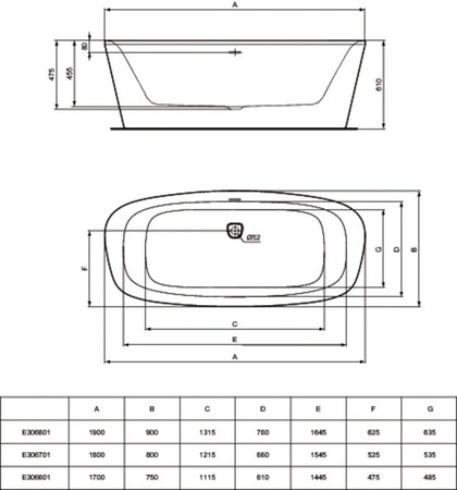 Ideal Standard Dea freistehende Badewanne Oval duo 1800 x 800 mm