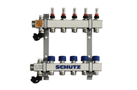 Schütz Comfort 90-3 verdeler 5 circuits 320mm RVS debietmeters vloerverwarming